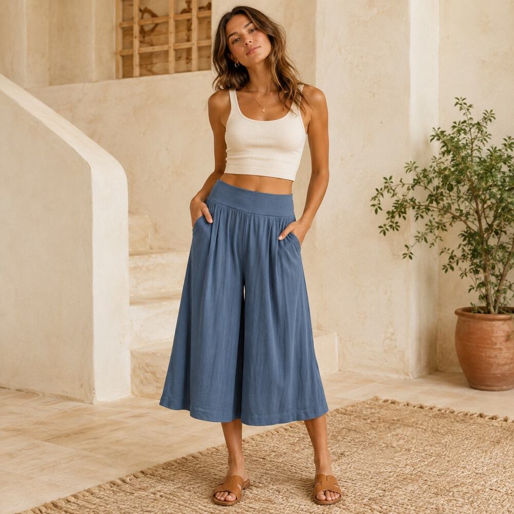 Boho Lounge Gaucho Culotte Free People free-est Essential Shorts Pants Blue XS